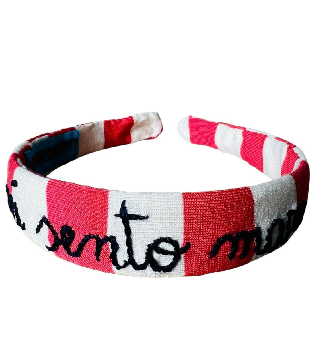 cerchietto per capelli VOLANTS VOLANTrighe rosso fragola "mi sento mare" ricamato a mano