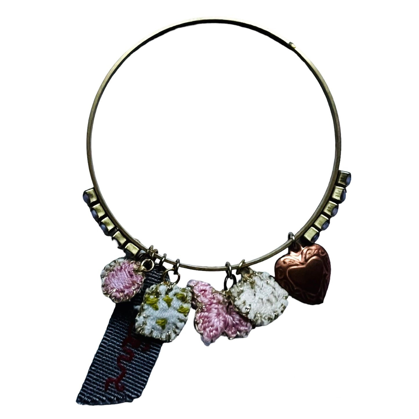 bracciale rigido PUELLA "reve" con ciondoli ricamati a mano e cristalli