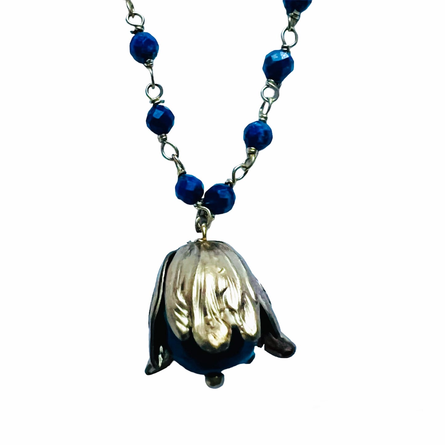 collana VIOLA PISENTI lavorazione rosario tormaline blu e fiore centrale