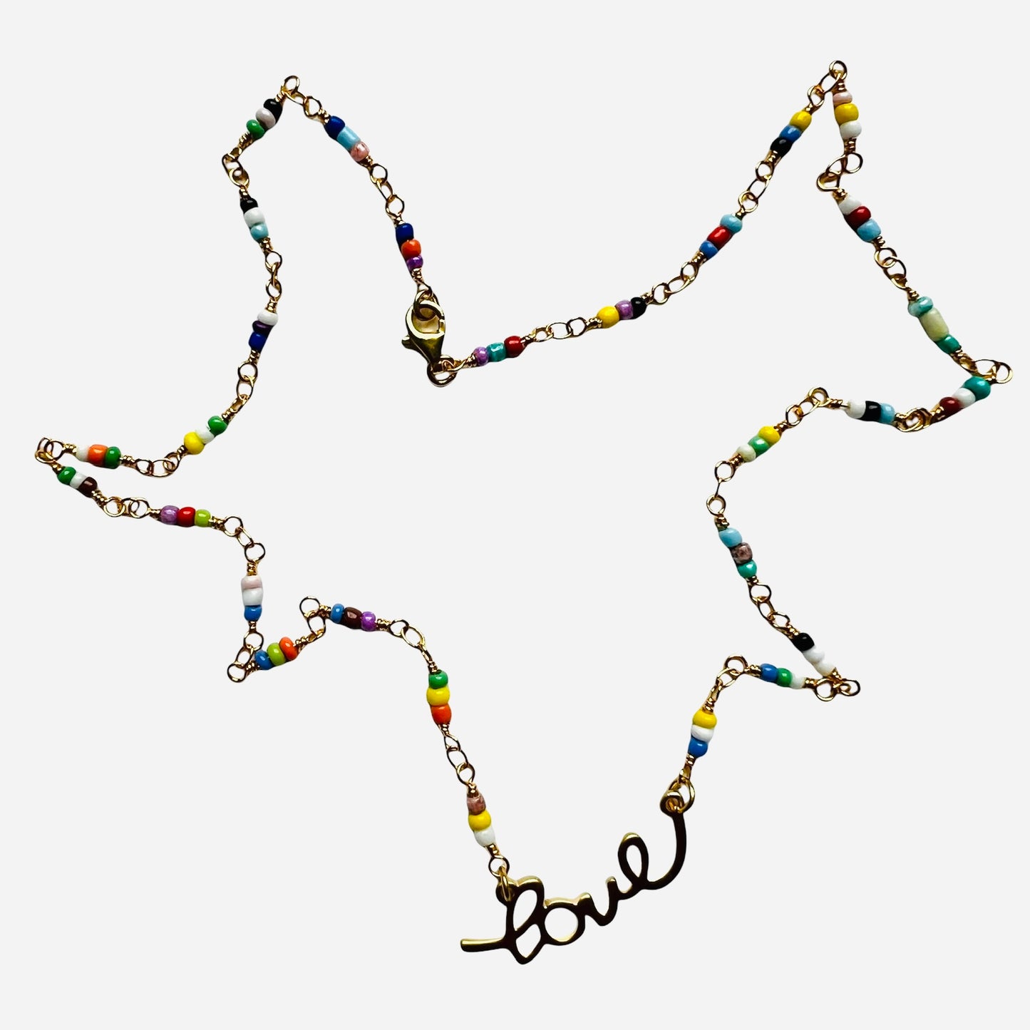 collana girocollo VIOLA PISENTI con inserti in perline multicolore e scritta centrale " love"