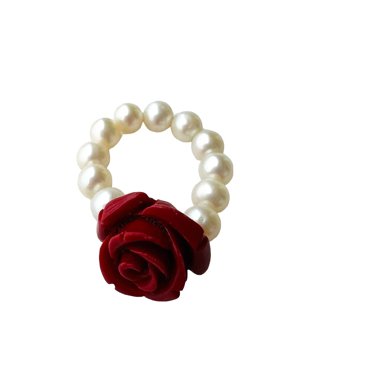 VINTAGE! anello elastico perle con rosa