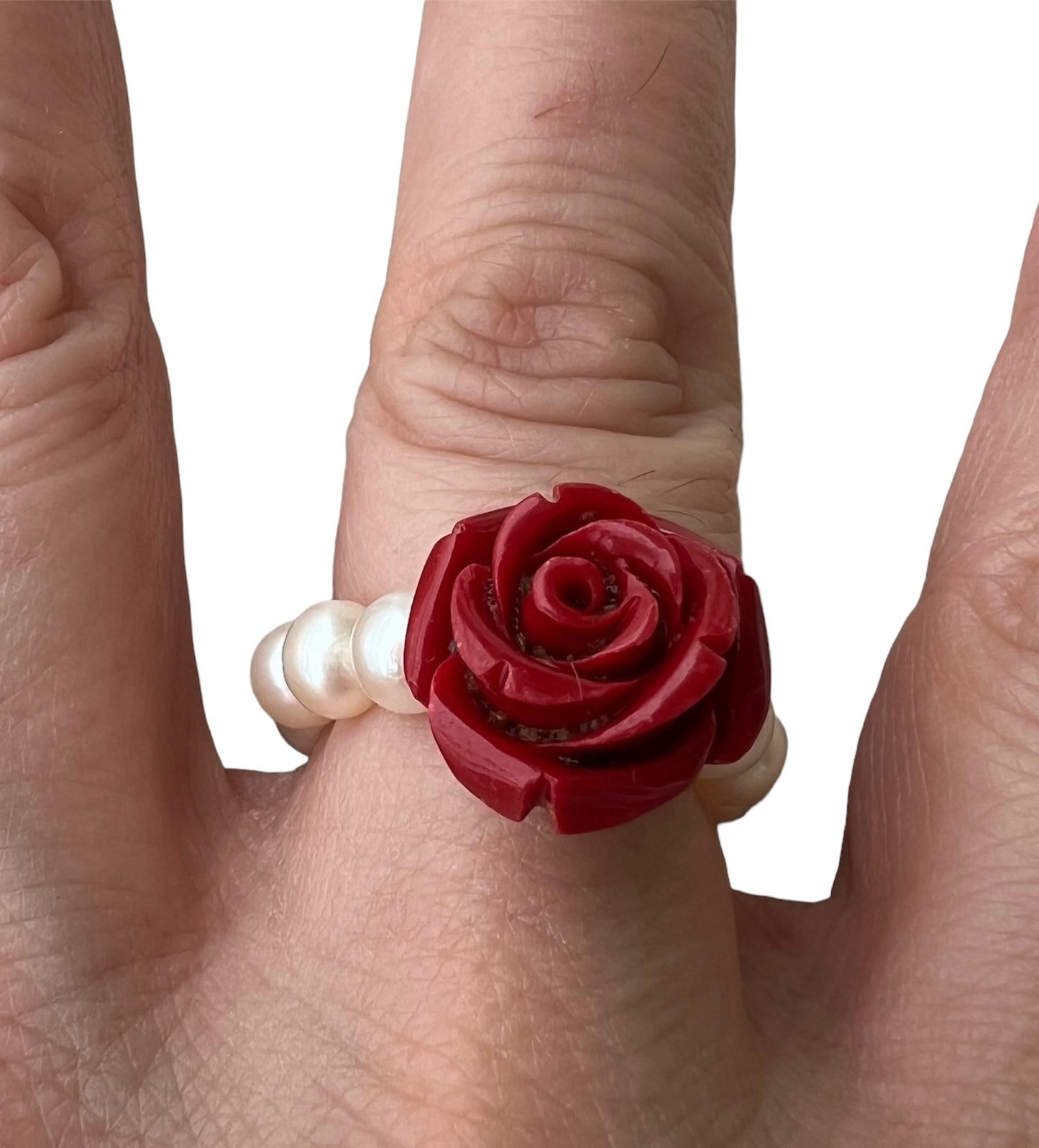 VINTAGE! anello elastico perle con rosa