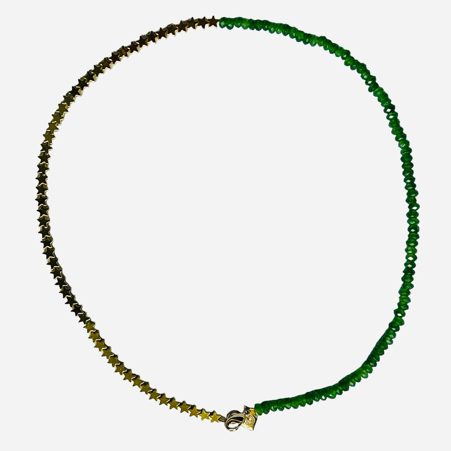 collana VIOLA PISENTI girocollo con stelline dorate e tormaline verdi