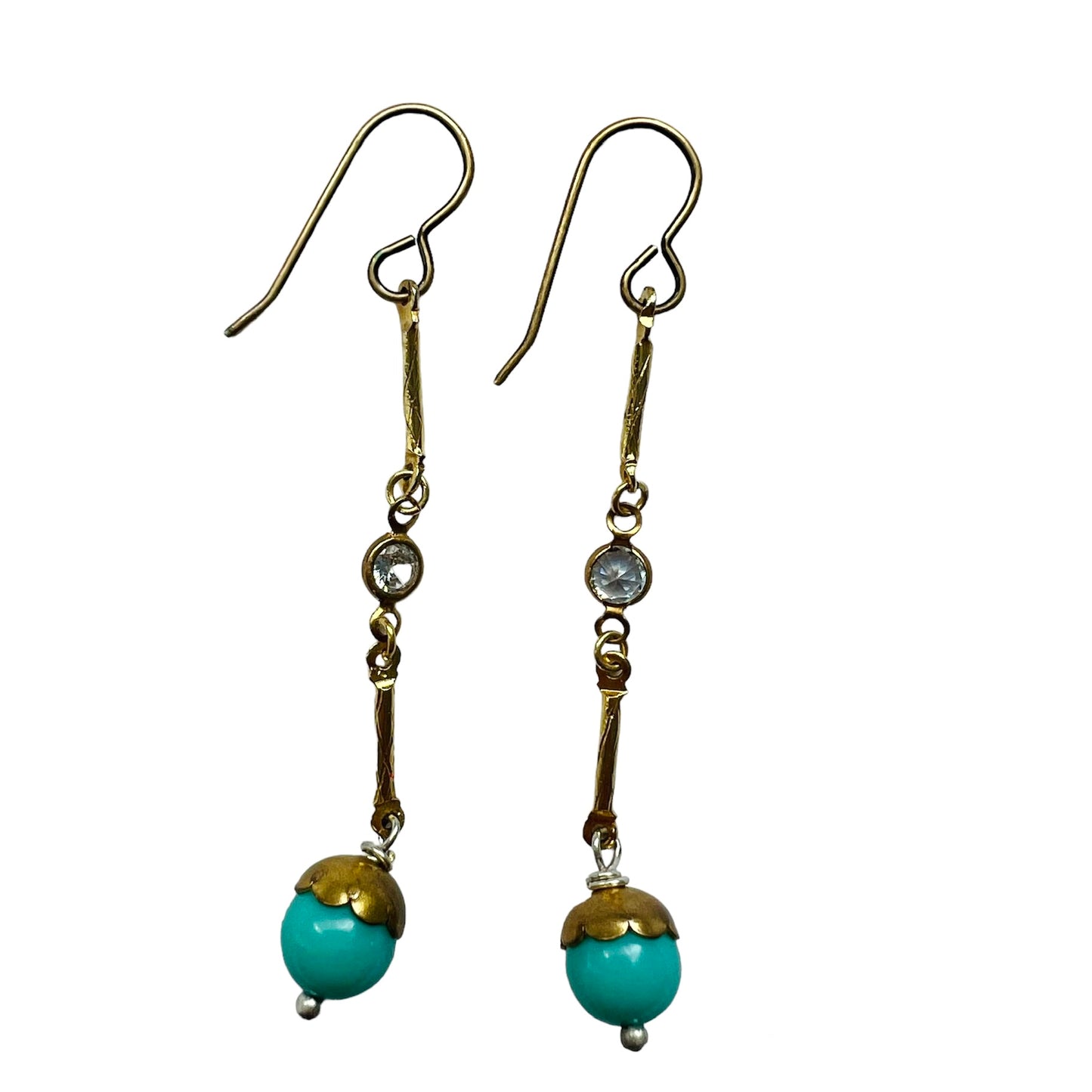 orecchini FATA & BIBI pendenti con sfere turchesi e strass