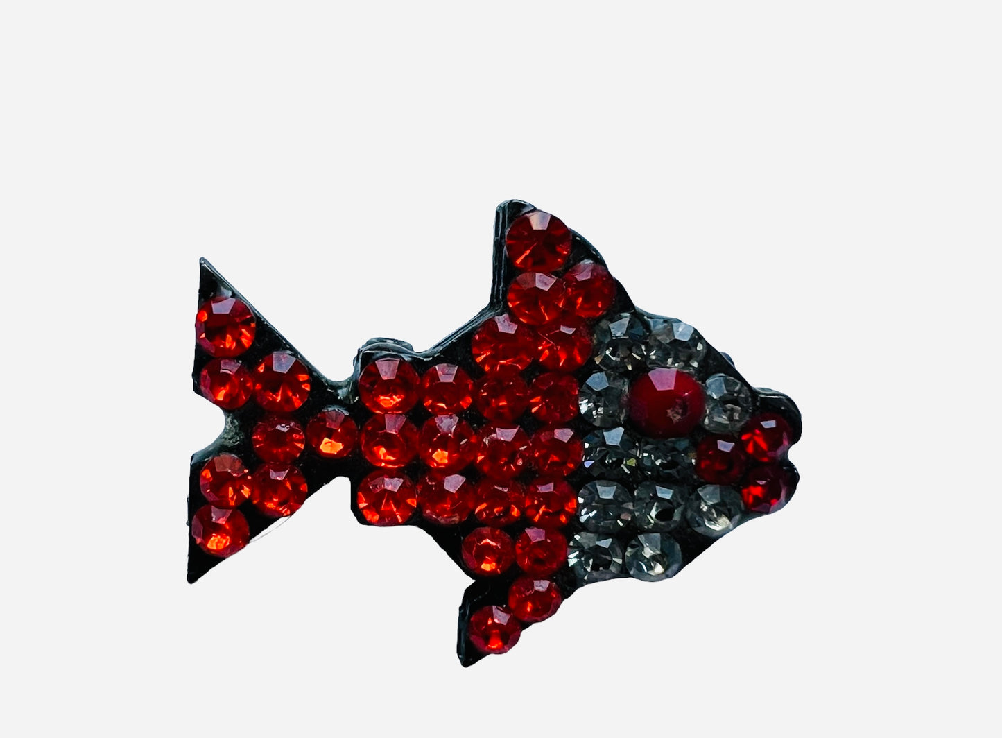 vintage! spilla pesce con strass rossi