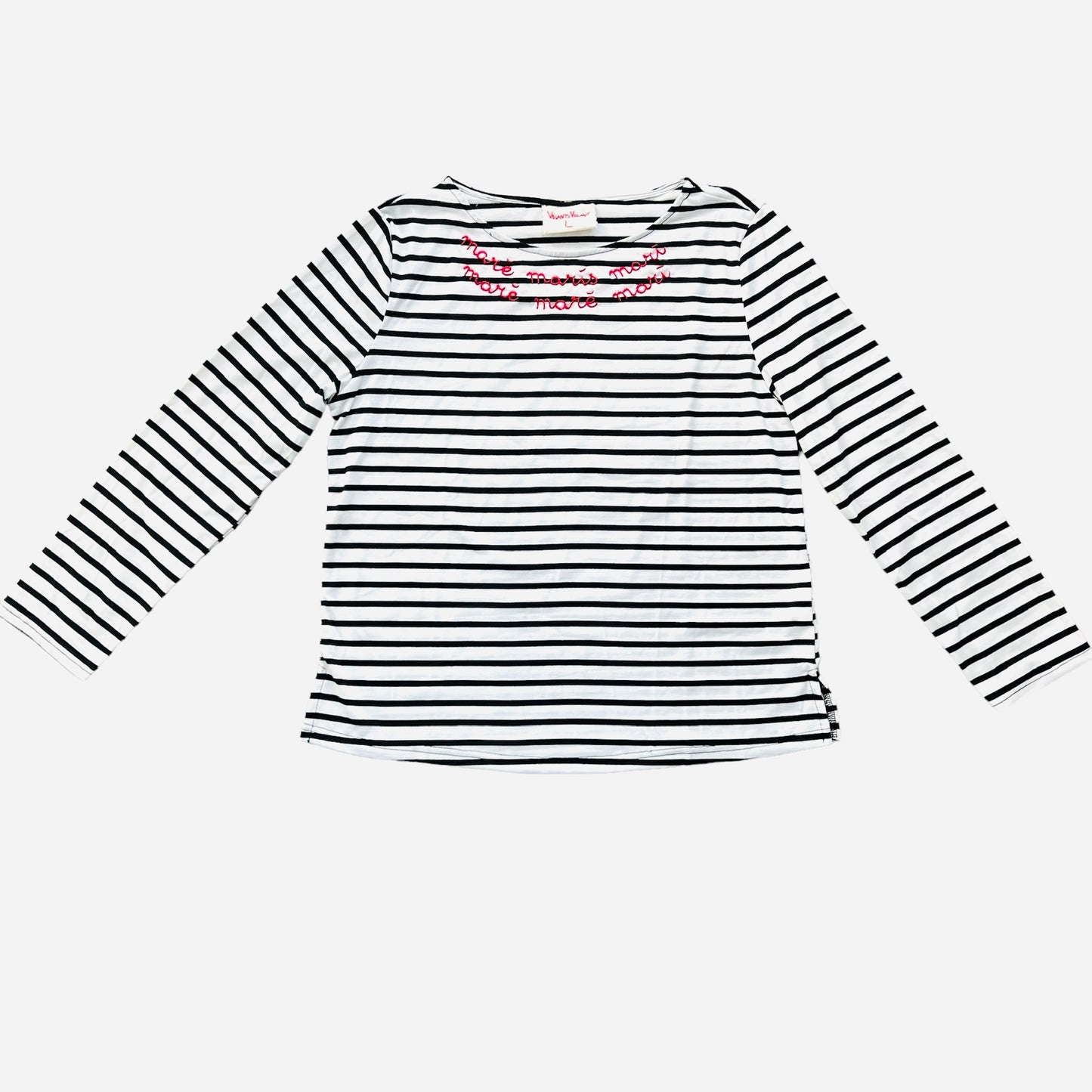 t-shirt VOLANTS VOLANT in jersey a righine "mare maris..." ricamata a mano in rosso