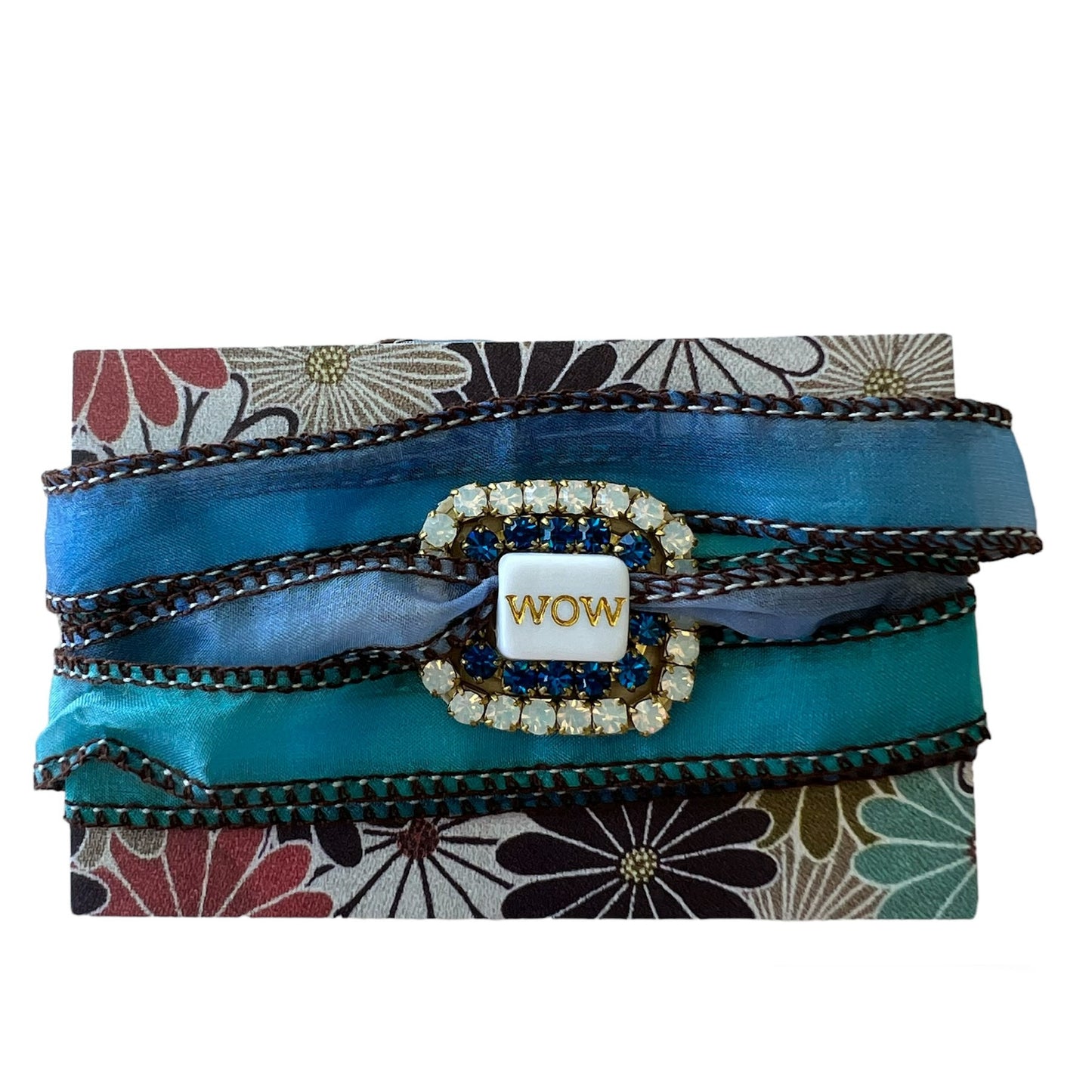 bracciale-nastro TEZEE “wow” in seta sfumata nei toni turchese e bluette