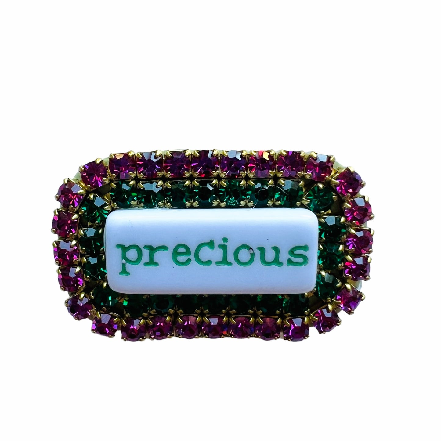 spilla TEZEE "precious" con profilo doppio giro strass fucsia e verde