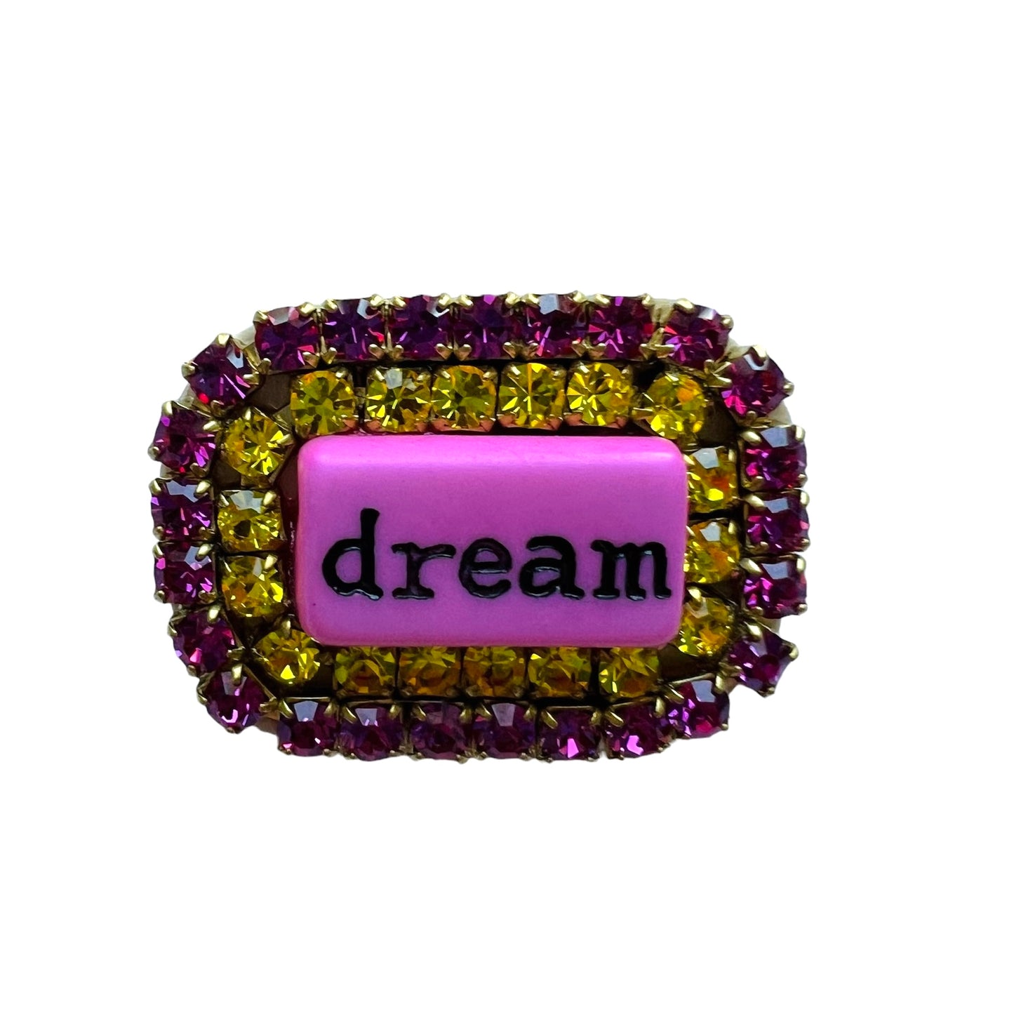 Spilla TEZEE “dream “ doppio giro strass fucsia e giallo