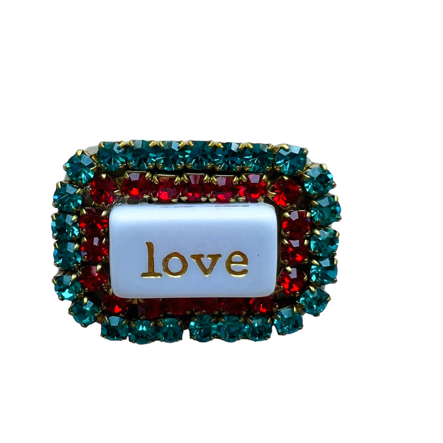 Spilla TEZEE “love “ doppio giro strass rosso e turchese