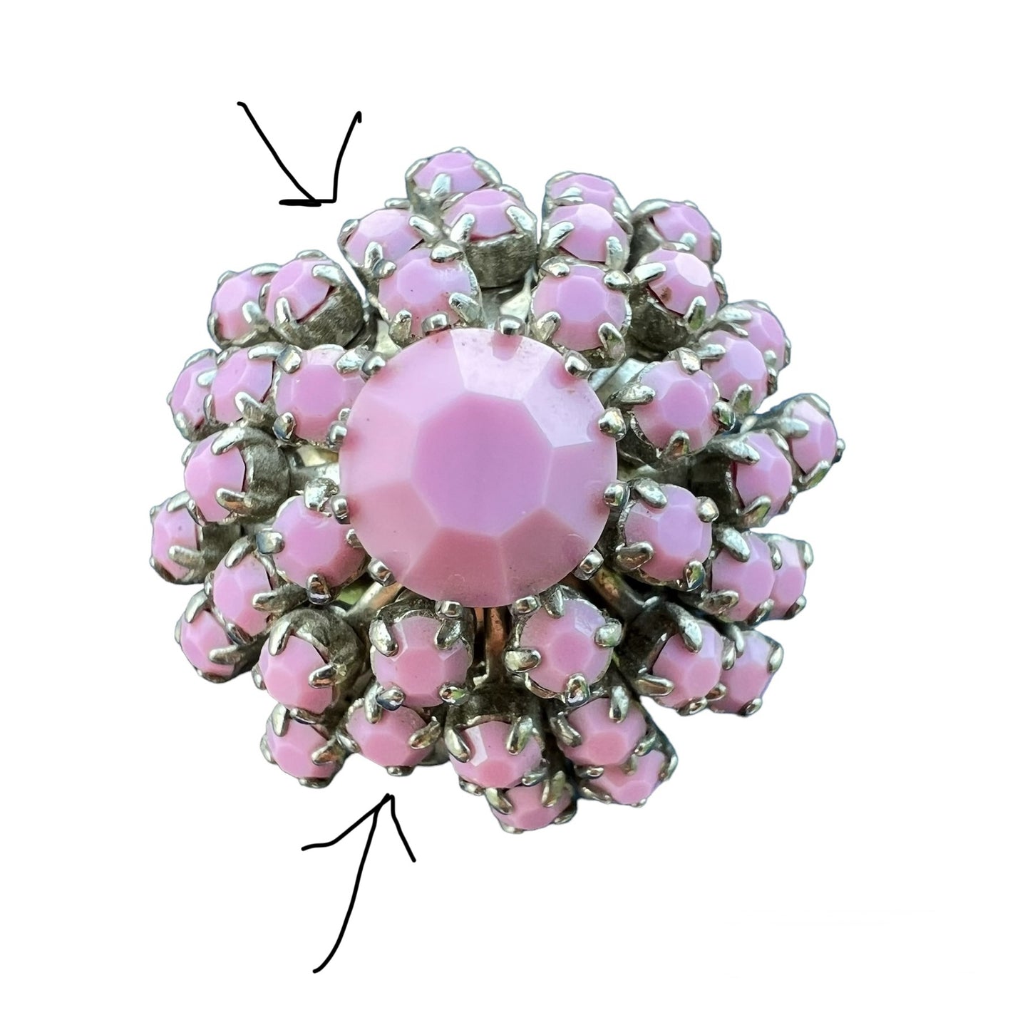 Vintage! Orecchini rosa con cristalli a raggiera