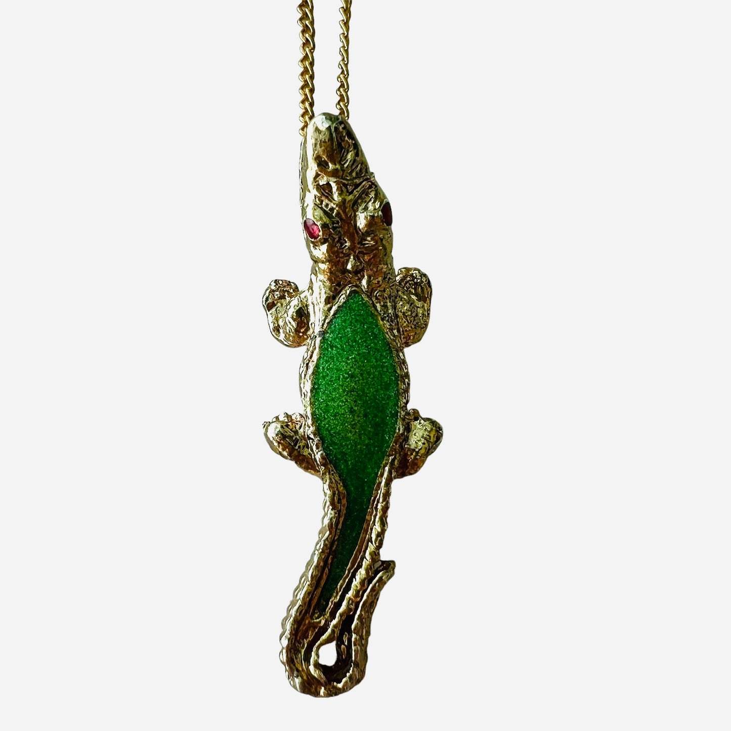 VINTAGE! collana con ciondolo coccodrillo in metallo e smalto