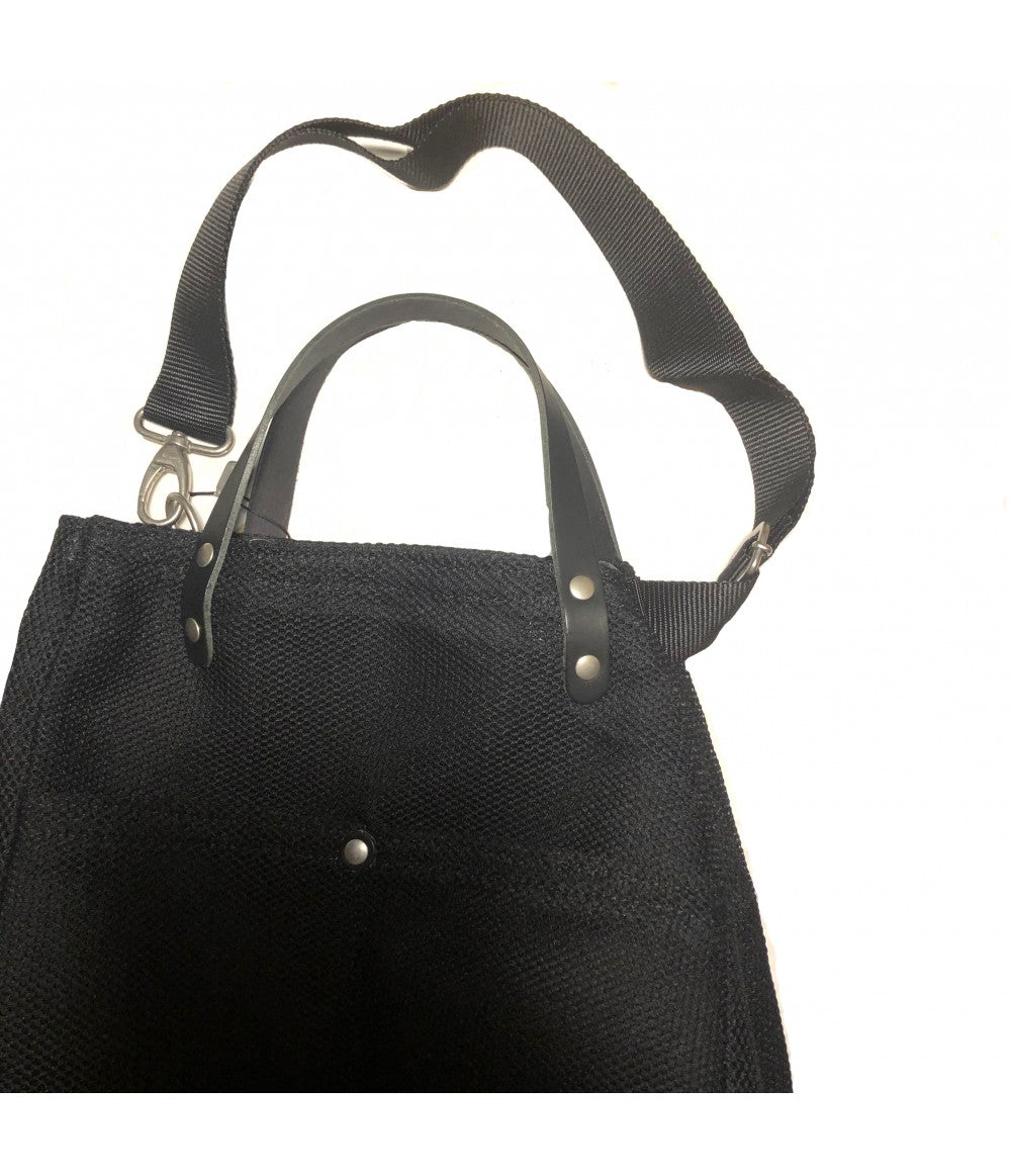 borsa a mano SUD in neoprene nero e doppio manico in pelle nera con tracolla stccabile