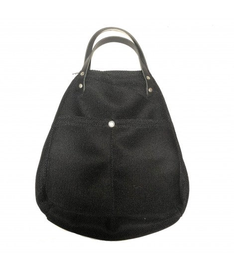 borsa a mano SUD in neoprene nero e doppio manico in pelle nera con tracolla stccabile