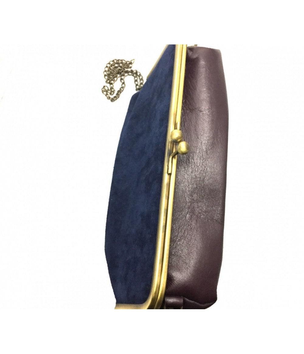 borsa a tracolla EXQUISITE in pelle e suede bordeaux e bluette