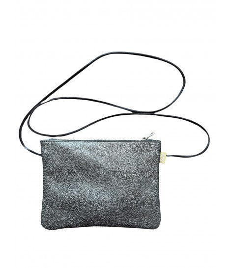 borsa a tracolla SUD in pelle laminata grigio medio