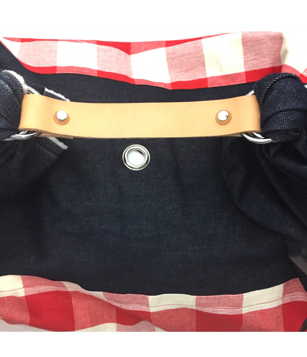 borsa a mano LESARDINE.COM maxi quadri vichy colore rosso e bianco +denim blu scuro