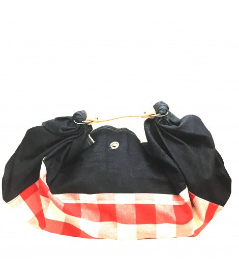 borsa a mano LESARDINE.COM maxi quadri vichy colore rosso e bianco +denim blu scuro