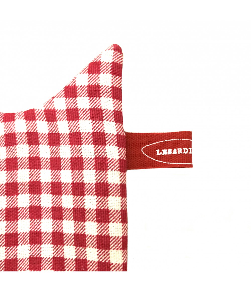 borsellino-pesce LESARDINE.COM in cotone a quadretti vichy rosa geranio e retro in denim blu scuro