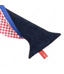 borsellino-pesce LESARDINE.COM in cotone a quadretti vichy rosa geranio e retro in denim blu scuro