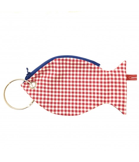 borsellino-pesce LESARDINE.COM in cotone a quadretti vichy rosa geranio e retro in denim blu scuro