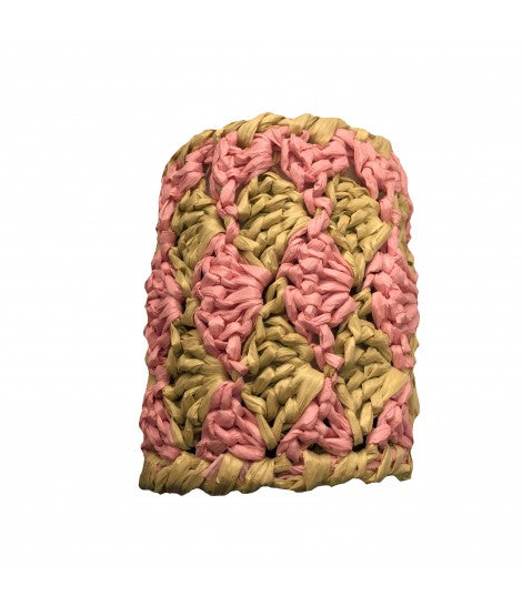 bracciale alto ISOLAROSA in rafia di viscosa intrecciata a mano colore rosa e grezzo