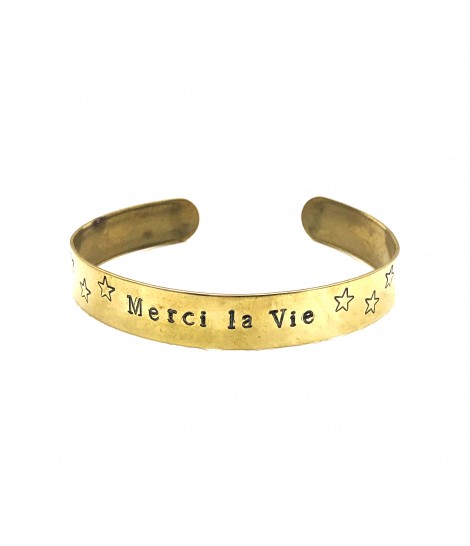 bracciale LABODIGIO' in ottone brunito con incisione a mano "merci la vie"