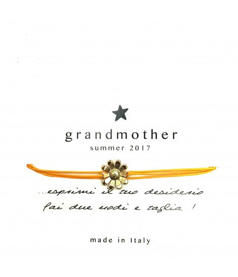 bracciale GRANDMOTHER con margherita dorata e cordino cerato giallo