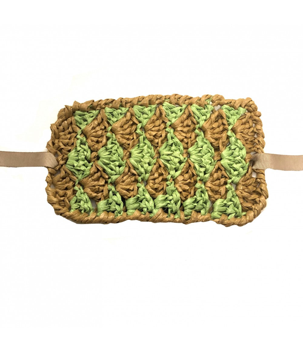 bracciale alto ISOLAROSA in rafia di viscosa intrecciata a mano colore verde e grezzo