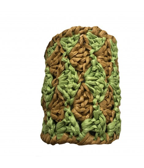bracciale alto ISOLAROSA in rafia di viscosa intrecciata a mano colore verde e grezzo