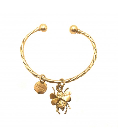 bracciale rigido MAIDA MONILI in ottone lucido con ciondolo ape