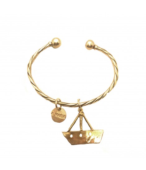 bracciale rigido MAIDA MONILI in ottone lucido con ciondolo barchetta