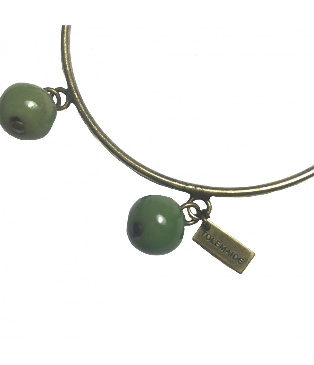 bracciale rigido TOLEMAIDE con ciondoli-biglie in ceramica basilico