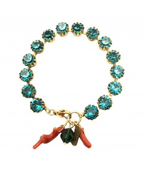 bracciale SABRINA CANZONIERE in ottone e strass colore verde mare