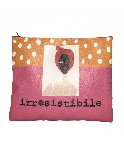 busta-pochette MADDALENA OLIVI in tessuto plastificato "irresistibile" arancio e fucsia