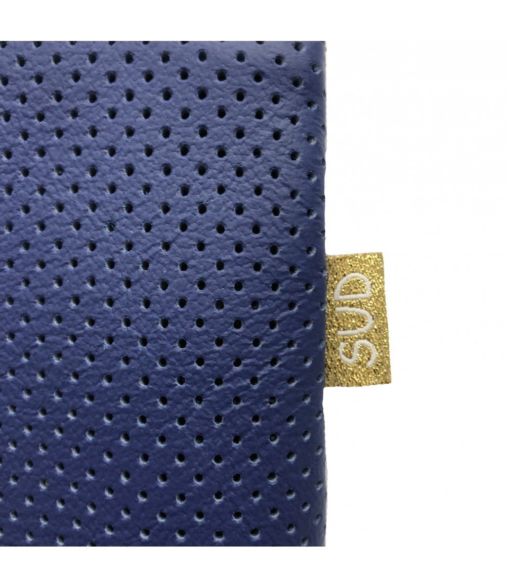 bustina porta tutto SUD in pelle traforata colore blu indaco