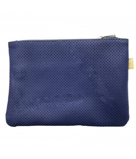 bustina porta tutto SUD in pelle traforata colore blu indaco