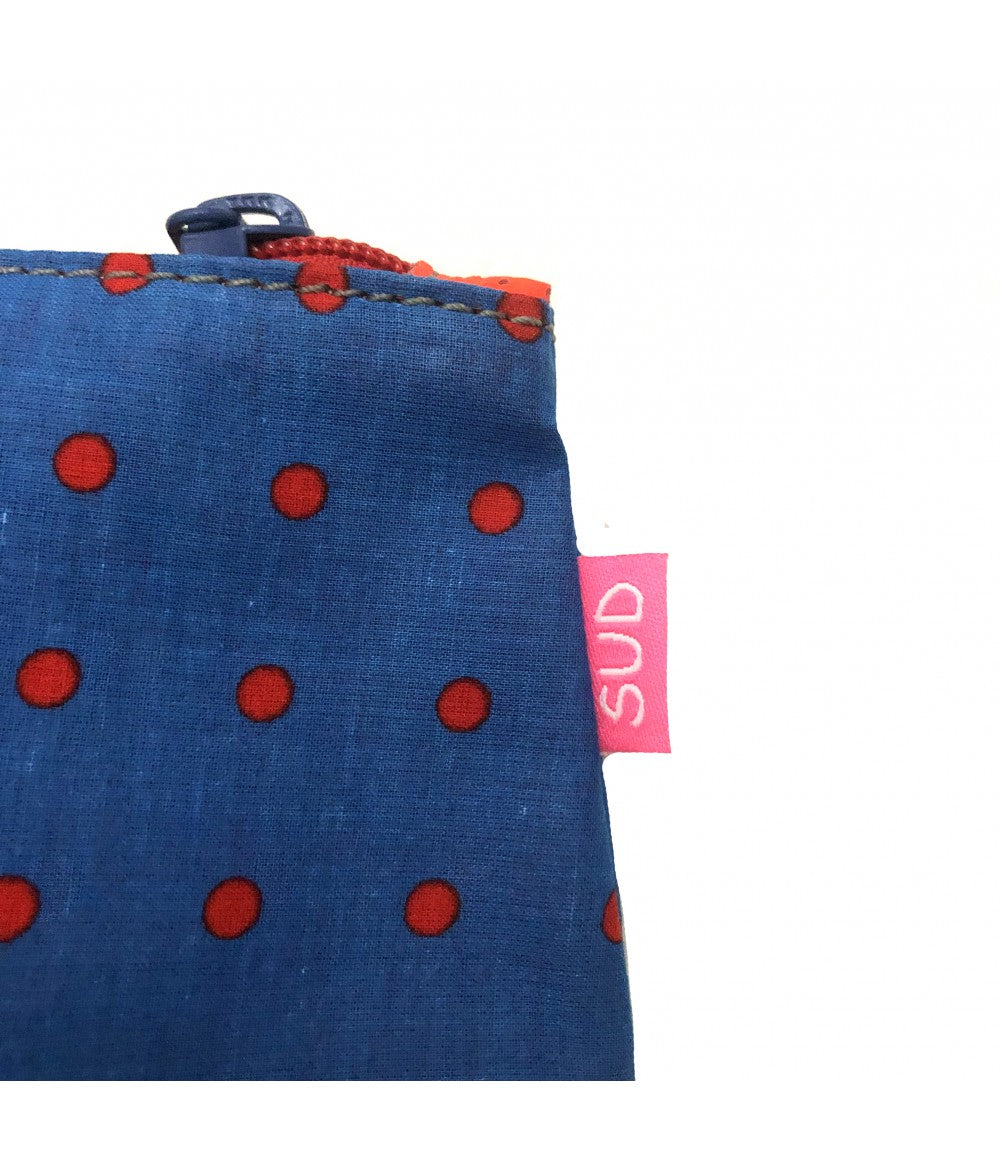 bustina SUD in cotone bluette con pois rossi