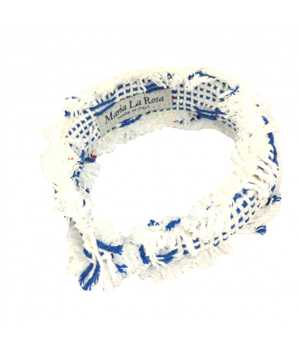 cerchietto per capelli MARIA LA ROSA tessuto a mano colore azzurro+bianco