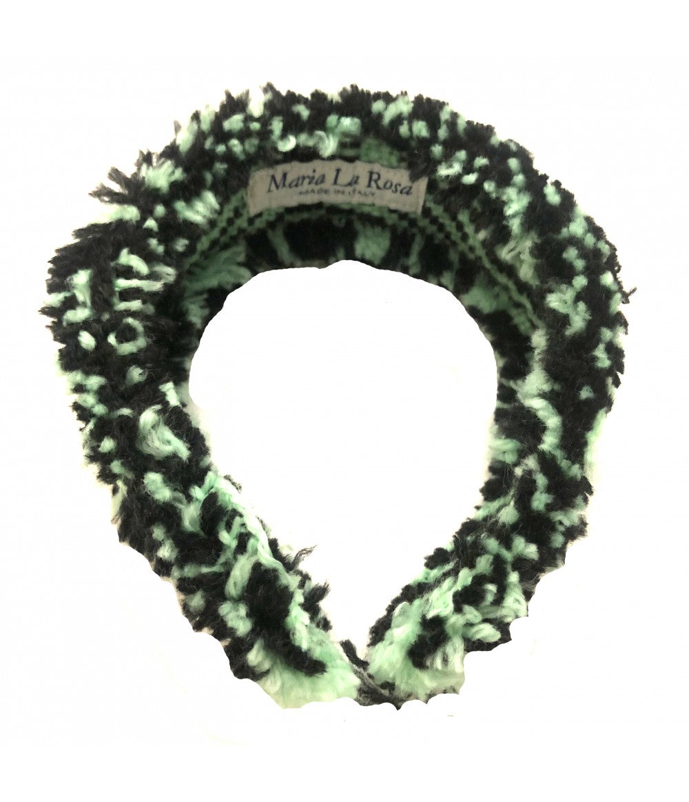 cerchietto MARIA LA ROSA in lana nera+verde acqua con fantasia jacquard