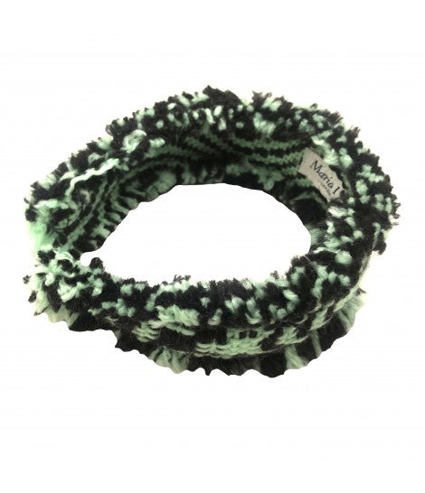 cerchietto MARIA LA ROSA in lana nera+verde acqua con fantasia jacquard