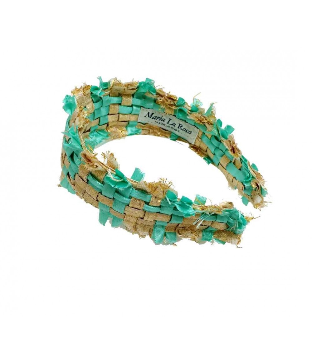 cerchietto per capelli MARIA LA ROSA oro e verde mare