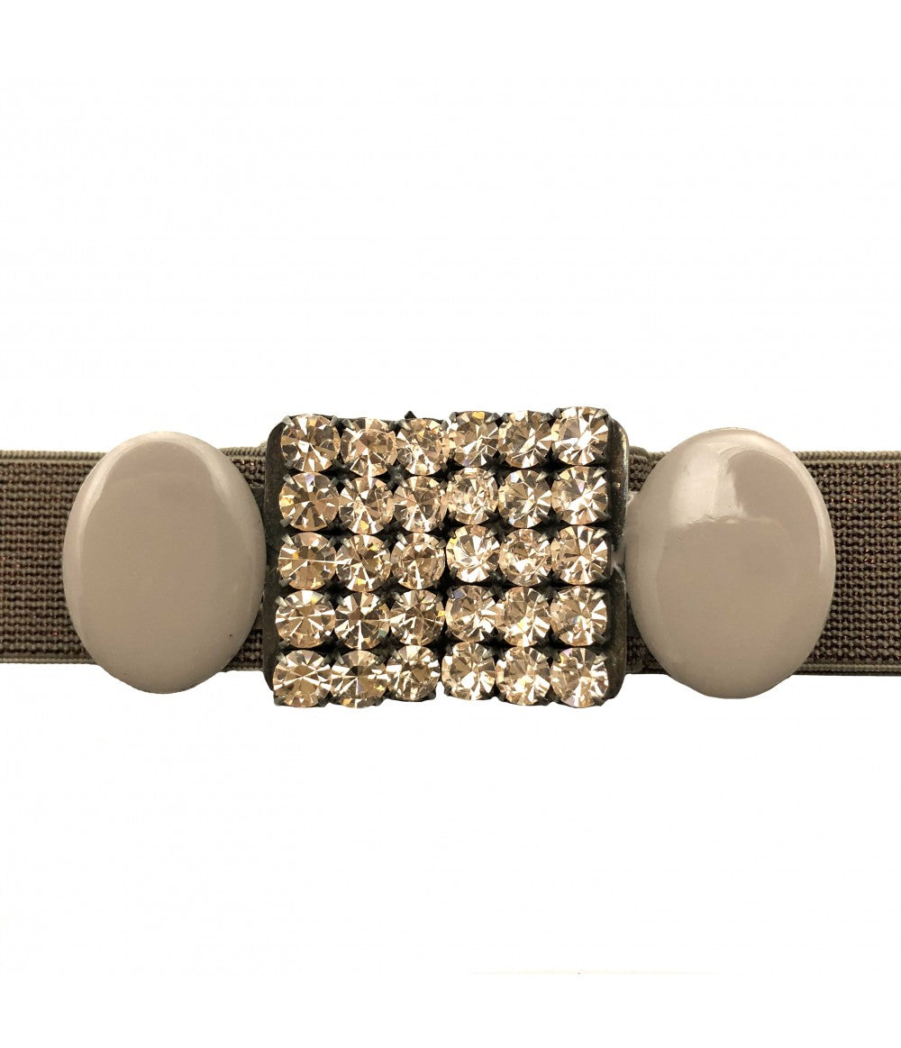 cintura EXQUISITE J in elastico con lurex e fibbia rosa cipria con cristalli e smalto