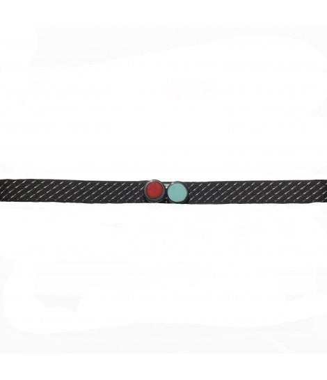 cintura EXQUISITE J elastica nera con doppia fibbia tonda rosso e turchese