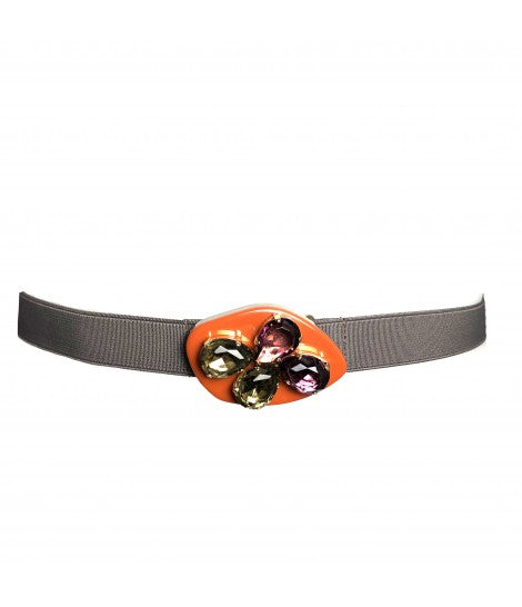 cintura EXQUISITE J grigia con fibbia decor arancio e cristalli multicolori
