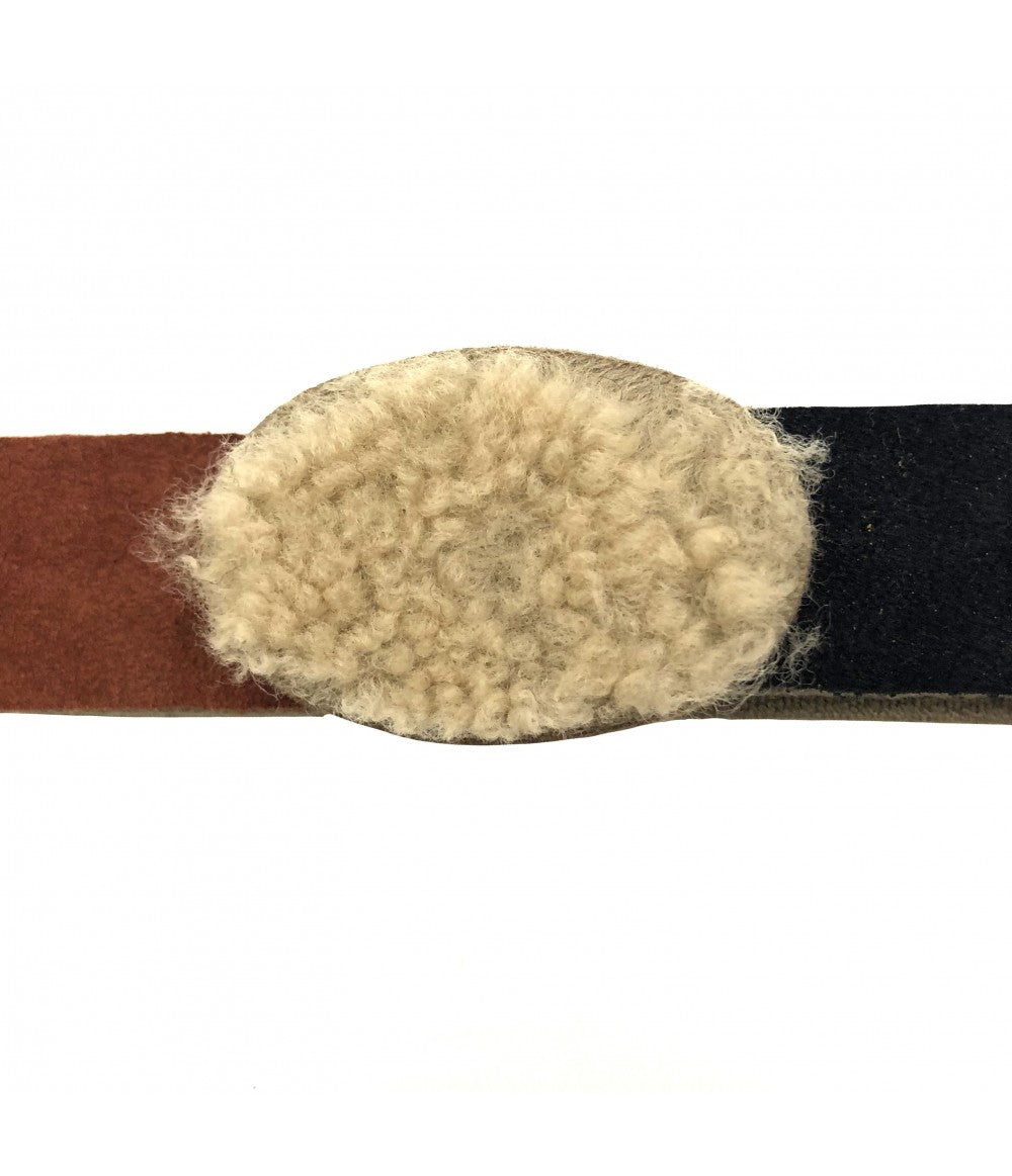cintura EXQUISITE J in suede e pelliccia ecologica bianco panna, rosa e verde