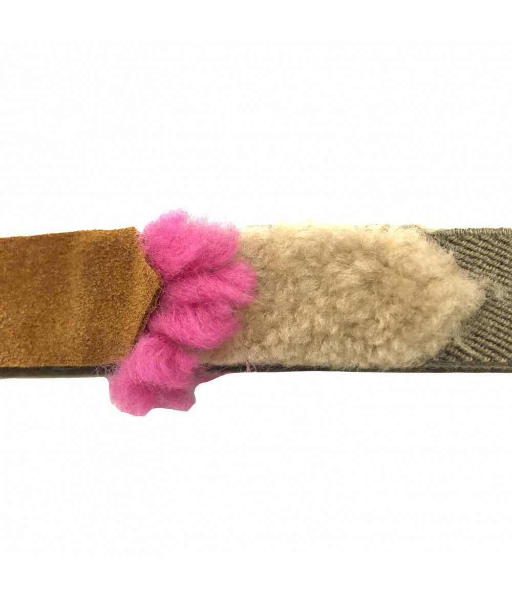 cintura EXQUISITE J in suede e pelliccia ecologica bianco panna, rosa e verde