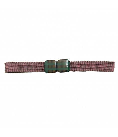 cintura EXQUISITE J in lana rosa melange con fibbia tartan dipinta a mano