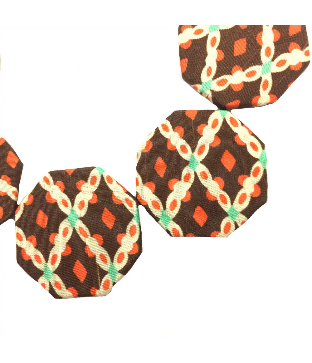 collana girocollo FLOW-ERS con pastiglie ottagonali in seta marrone+ arancio