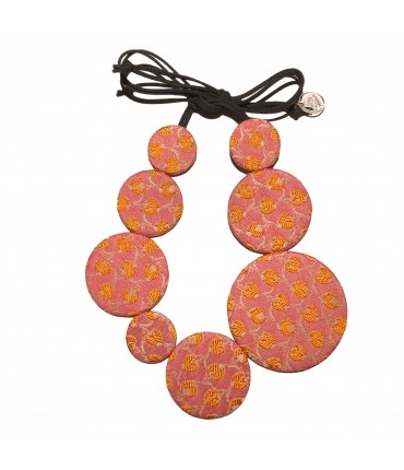 collana girocollo FLOW-ERS in broccato rosa e arancio fantasia floreale retro'